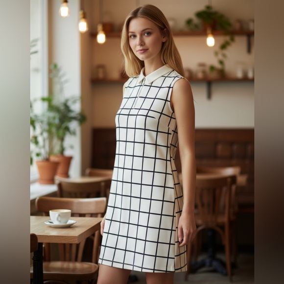 Zara Trafaluc Check Pattern Grid Mini Short Dress, Back/Off White, Size S - Picture 1 of 11